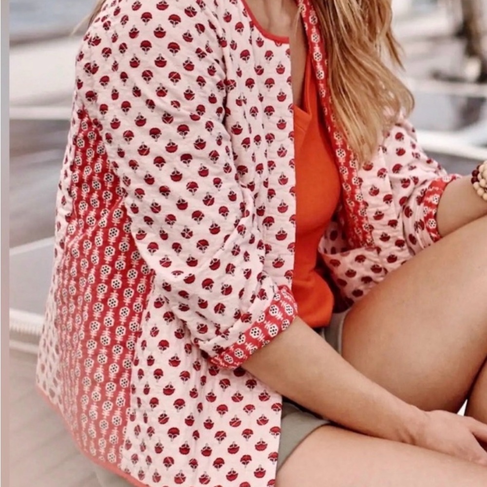 J Jill Red and White Patterned Quilted Jacket - Picture 5 of 7